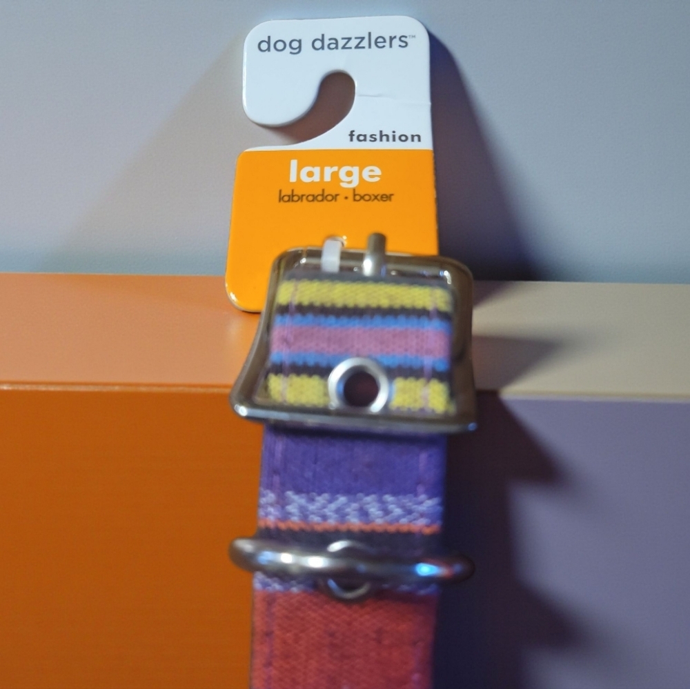 Dog Dazzlers Sz L Dog Collar Laborador Boxer Woven Polyester Metal